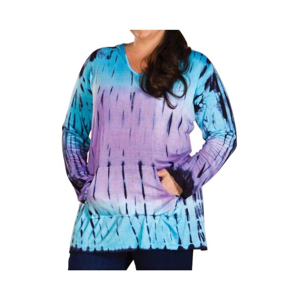 NEW ON THE PLUS SIDE cala tie-dye hooded top - plus in blue